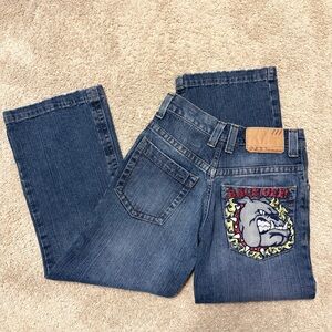 Vintage 90’s YOUTH JNCO Denim Bulldog Blue Baggy Jeans Size 10 26x27 Back Off